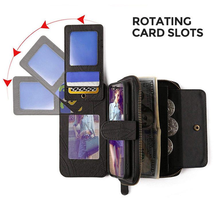 Detachable Folio Flip Crossbody Wallet Phone Case - Casebus Classic Wallet Phone  Case, 13 Card Slots 2 Purse 1 Zipper, Detachable - SOLANA - Casebus
