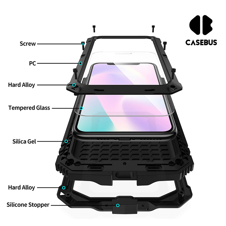 Heavy Duty Metal Phone Case - Casebus Heavy Duty Tank Phone Case, with  Screen Protector, Metal Rugged Kickstand Sturdy Full Body Case - HUTTON -  Casebus