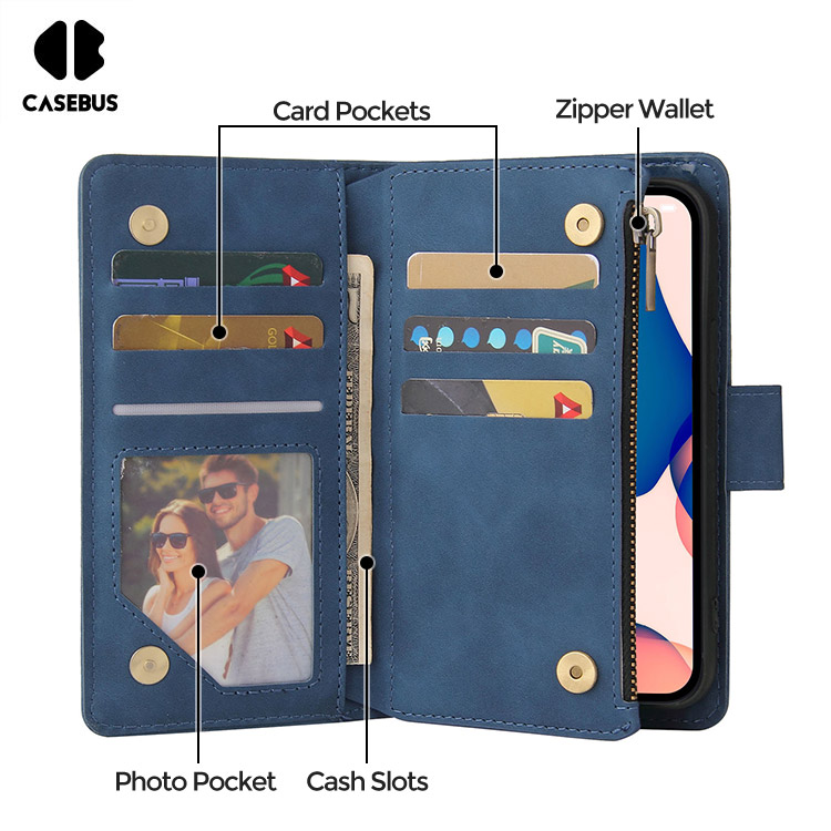 Detachable Folio Flip Wallet Phone Case - Casebus Multi Functional Wallet  Phone Case, 14 Card Slots 3 Purse 1 Zipper 1 Wrist Band 1 Metal Buckle,  Wrist Strap Clutch Magnetic Detachable - DOROTE - Casebus