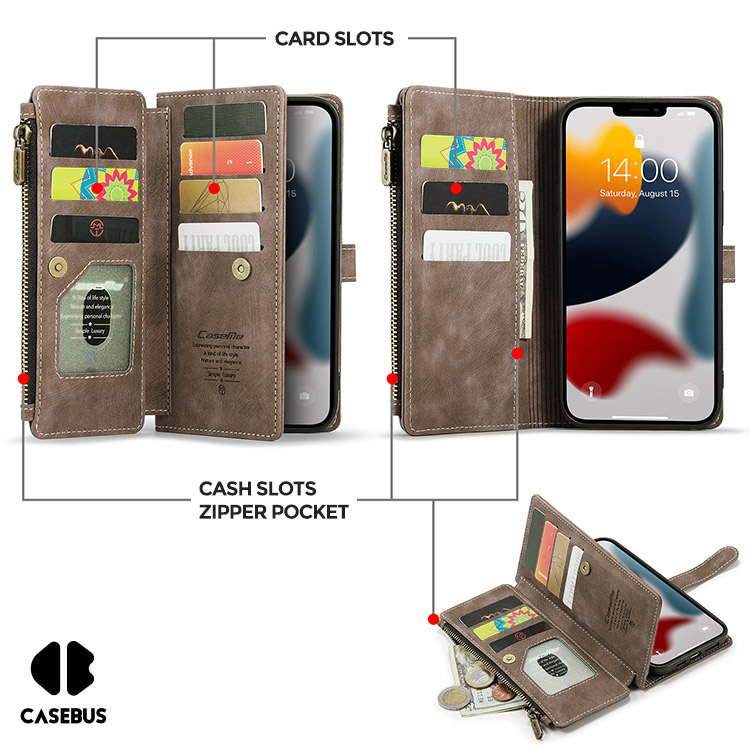 Premium Folio and Magnetic Kickstand with Wallet Closure Card Cover Folio SONORA Flip Leather Phone Case Case, Slots Phone - Casebus Casebus Pocket - Cash - Wallet Flip Zipper