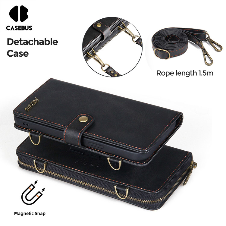 Magnetic zipper wallet phone Purse case with straps for iphone 7 Plus/8  Plus-Black | Catch.com.au