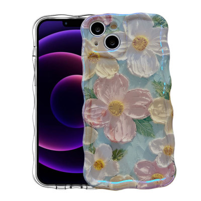 iPhone 14 Plus Case - Heavy Duty Phone Case - Casebus Colorful Retro Phone Case, Oil Painting Printed Flower, Curly Waves Edge Protective Cover - HERMIONE