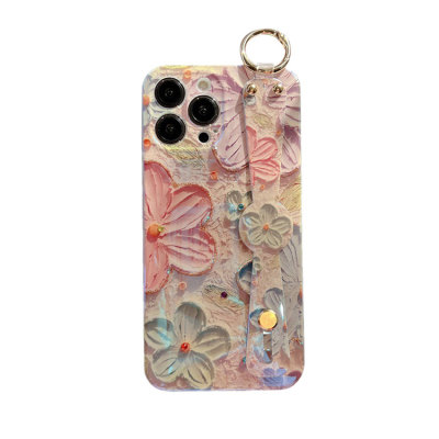 iPhone 12 Case - Heavy Duty Phone Case - Casebus Fashion Floral Phone Case, Oil Painting Flower Pattern, with Wrist Strap Kickstand, Shockproof Protective Cover - DESTINEE