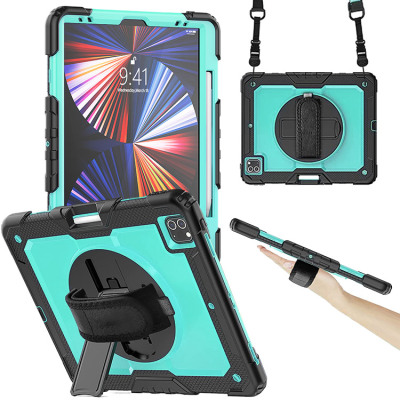 iPad Air 5 (2022 10.9Inch) Case Casebus - iPad Full Body Case - with Detachable Strap & Pencil Holder & built in Screen Protector 360 Rotating Hand Strap Stand Drop Proof Cover