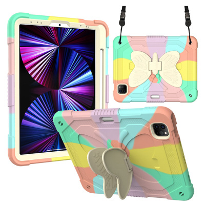 COLORFUL BUTTERFLY STYLE iPad Case - Casebus Fashion Butterfly Case for iPad, Designed for Kids, with Pencil Holder & Bracket & Shoulder Strap, Shockproof Protective Cover