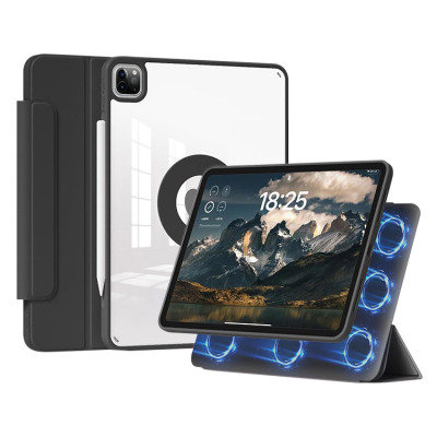iPad Air 6 (2024 13Inch) Case - Casebus Detachable Flip Case for iPad, Magnetic Rotating Stand, Transparent Hard PC Back, Smart Sleep/Wake - ROTATING MAGNETIC CASE