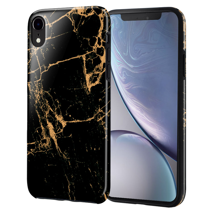 iPhone XR Case Cracked Rose Gold Black Marble Casebus