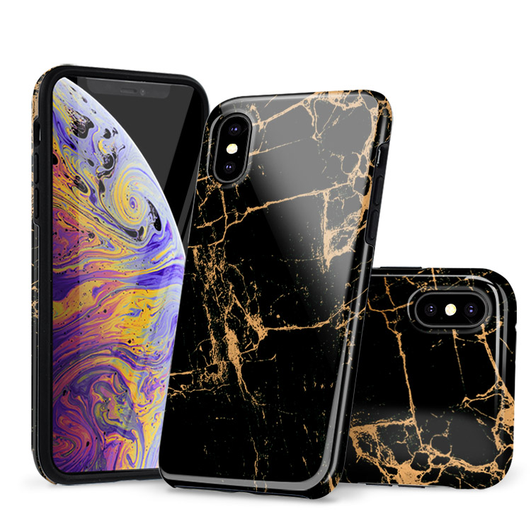 iPhone XS Max Case Cracked Rose Gold Black Marble Casebus