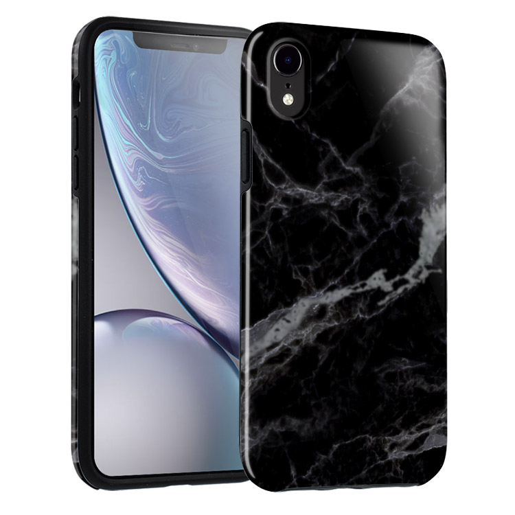 iPhone XR Case Sleek Black Marble Casebus