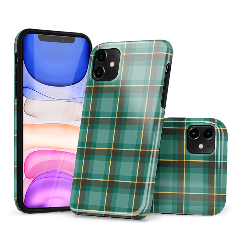 iPhone 11 Case Cyan And Gold Plaid Casebus