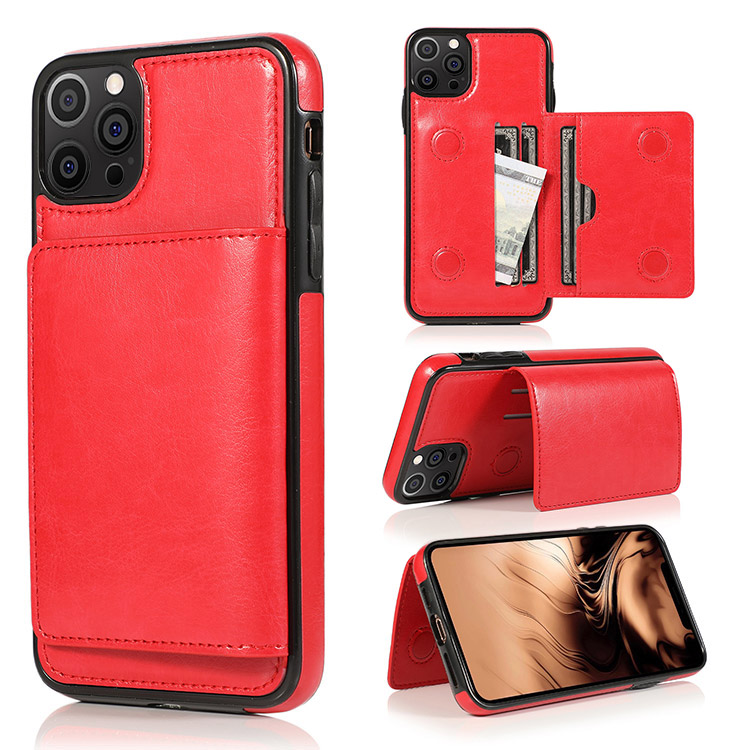 iPhone 12 Pro Max Heavy Duty Bumper Armor Wallet Case with Sliding Hidden  Credit Card Holder Red