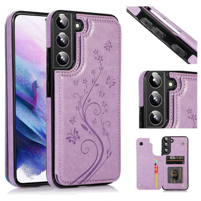 Samsung Galaxy S10 Plus Case - Wallet Phone Case - Casebus Classic Buckle Wallet Phone Case, Embossed Flower, Credit Card Holder, Leather, Kickstand, Double Magnetic Clasp, Shockproof Case - SOMMER