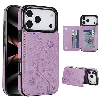 iPhone 13 Pro Max Case - Wallet Phone Case - Casebus Classic Buckle Wallet Phone Case, Embossed Flower, Credit Card Holder, Leather, Kickstand, Double Magnetic Clasp, Shockproof Case - SOMMER