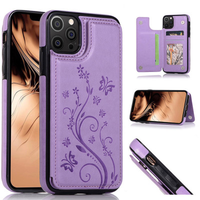 iPhone 15 Pro Case - Wallet Phone Case - Casebus Classic Buckle Wallet Phone Case, Embossed Flower, Credit Card Holder, Leather, Kickstand, Double Magnetic Clasp, Shockproof Case - SOMMER