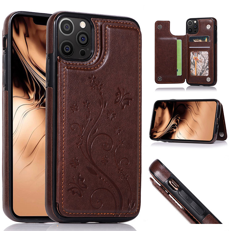 iPhone 15 Pro Max Wallet Case with Magnetic Closure - Brown
