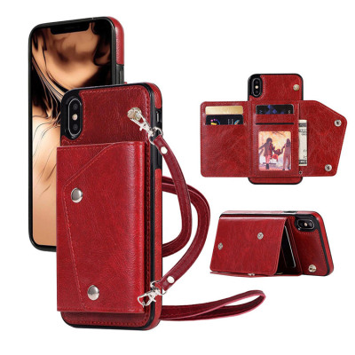 iPhone XS Max Case Casebus - Classic Fashion Wallet Phone Case (with long strap) - Credit Card Holder Leather Handbag Purse Wrist Strap Protective Case
