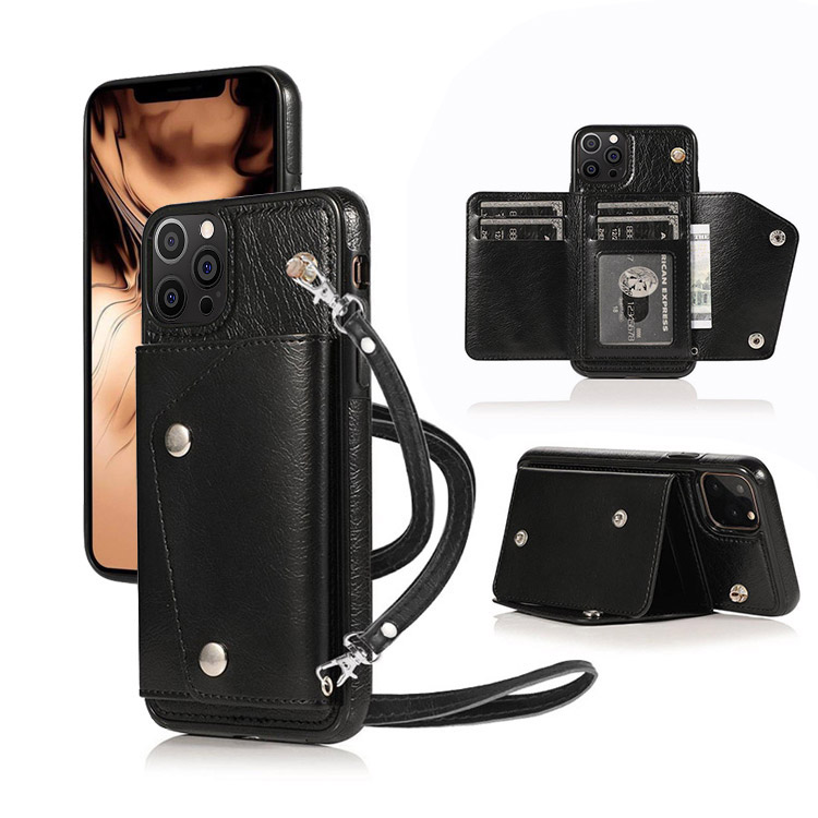 Casebus iPhone 11 Pro Max Wallet Case - Credit Card Holder Slot - Wristlet Strap - Black - Wallet Case - Classic Fashion