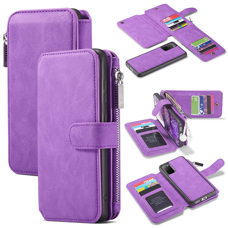 Samsung Galaxy S22 Ultra Luxury Leather Zipper Wallet Case with Wrist Strap  and 7 Card Slots Purple