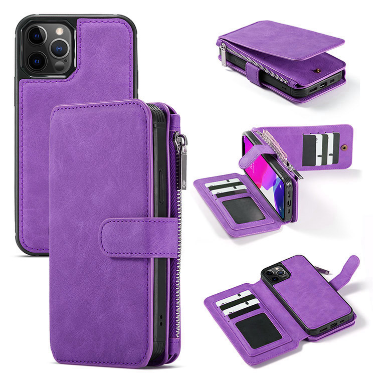 Samsung Galaxy S22 Ultra Luxury Leather Zipper Wallet Case with Wrist Strap  and 7 Card Slots Purple
