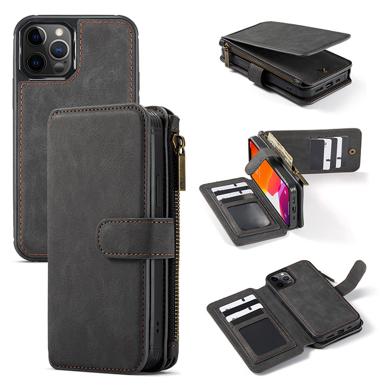 iPhone 12 Pro Max - Magnetic Wallet Case with Card Holder [Gray]