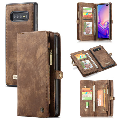 Samsung Galaxy S10 Case - Folio Flip Detachable Wallet Phone Case - Casebus Classic Detachable Magnetic Wallet Phone Case, 11 Card Slots, 2 in 1, Leather Zipper, Folio Flip, Money Pocket Clutch Case - DONTAYE