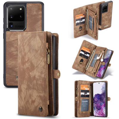 Samsung Galaxy S20 Ultra Case - Folio Flip Detachable Wallet Phone Case - Casebus Classic Detachable Magnetic Wallet Phone Case, 11 Card Slots, 2 in 1, Leather Zipper, Folio Flip, Money Pocket Clutch Case - DONTAYE