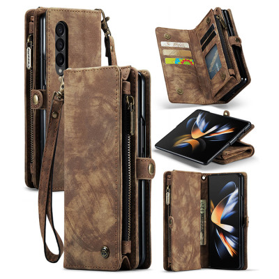 Samsung Galaxy Z Fold 5 Case - Folio Flip Detachable Wallet Phone Case - Casebus Classic Detachable Magnetic Wallet Phone Case, 11 Card Slots, 2 in 1, Leather Zipper, Folio Flip, Money Pocket Clutch Case - DONTAYE