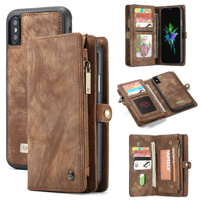 iPhone XS Max Case Casebus - Classic Detachable Magnetic Wallet Phone Case - 11 Card Slots, 2 in 1, Leather Zipper, Folio Flip, Money Pocket Clutch Case - 008#