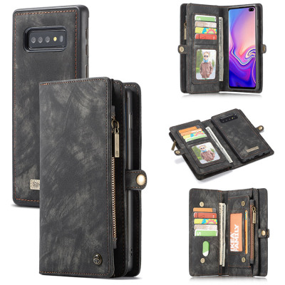 Samsung Galaxy S10 Case - Folio Flip Detachable Wallet Phone Case - Casebus Classic Detachable Magnetic Wallet Phone Case, 11 Card Slots, 2 in 1, Leather Zipper, Folio Flip, Money Pocket Clutch Case - DONTAYE