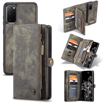 Samsung Galaxy S20 Case - Folio Flip Detachable Wallet Phone Case - Casebus Classic Detachable Magnetic Wallet Phone Case, 11 Card Slots, 2 in 1, Leather Zipper, Folio Flip, Money Pocket Clutch Case - DONTAYE