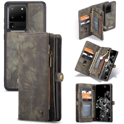Samsung Galaxy S20 Ultra Case - Folio Flip Detachable Wallet Phone Case - Casebus Classic Detachable Magnetic Wallet Phone Case, 11 Card Slots, 2 in 1, Leather Zipper, Folio Flip, Money Pocket Clutch Case - DONTAYE