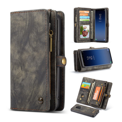 Samsung Galaxy S9 Case - Folio Flip Detachable Wallet Phone Case - Casebus Classic Detachable Magnetic Wallet Phone Case, 11 Card Slots, 2 in 1, Leather Zipper, Folio Flip, Money Pocket Clutch Case - DONTAYE