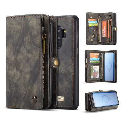 Samsung Galaxy S9 Plus Case - Folio Flip Detachable Wallet Phone Case - Casebus Classic Detachable Magnetic Wallet Phone Case, 11 Card Slots, 2 in 1, Leather Zipper, Folio Flip, Money Pocket Clutch Case - DONTAYE
