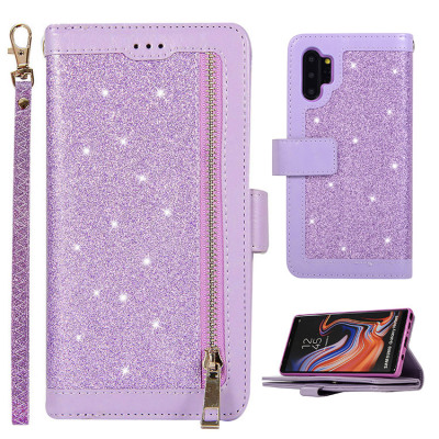 Samsung Galaxy Note10 Plus Case - Folio Flip Wallet Phone Case - Casebus Glitter Bling 9 Cards Slots Wallet Phone Case, Leather Flip, Zipper, Kickstand, Protective Case - PEABODY