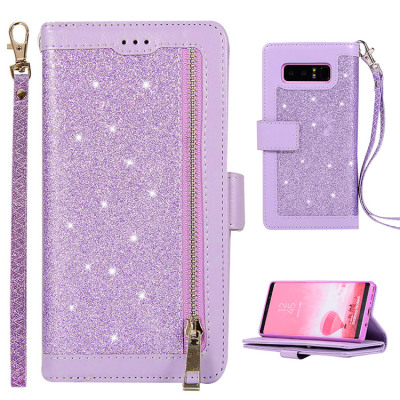 Samsung Galaxy Note8 Case - Folio Flip Wallet Phone Case - Casebus Glitter Bling 9 Cards Slots Wallet Phone Case, Leather Flip, Zipper, Kickstand, Protective Case - PEABODY