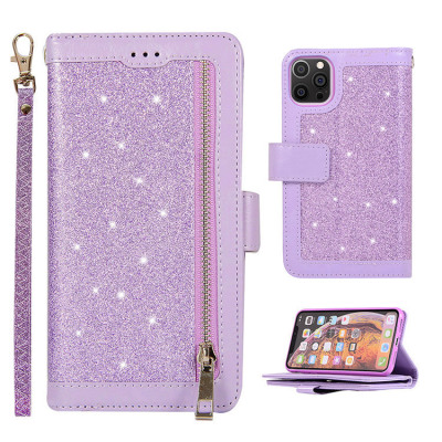 iPhone 13 Mini Case - Folio Flip Wallet Phone Case - Casebus Glitter Bling 9 Cards Slots Wallet Phone Case, Leather Flip, Zipper, Kickstand, Protective Case - PEABODY