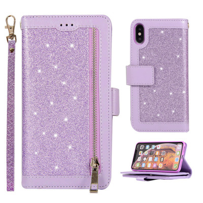 iPhone XS Max Case Casebus - Glitter Bling 9 Cards Slots Wallet Phone Case - Leather Flip Zipper Kickstand Protective Case