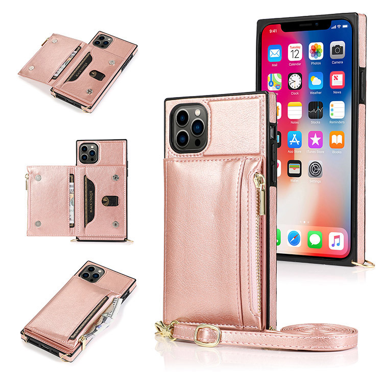 Casebus iPhone 12 Pro Max Wallet Case - Crossbody - Credit Card Holder - Flip - Leather - Zipper Pocket - Lanyard - Red