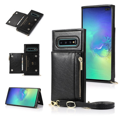 Samsung Galaxy S10 Plus Case - Crossbody Wallet Phone Case - Casebus Classic Square Crossbody Wallet Phone Case, Credit Card Holder, Money Pocket, Leather Kickstand Strap Shockproof Case - TABIA