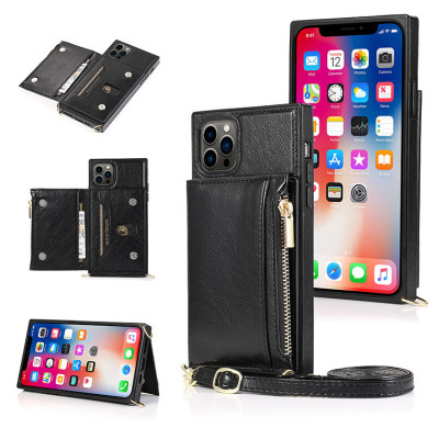 iPhone X/XS Case - Crossbody Wallet Phone Case - Casebus Classic Square Crossbody Wallet Phone Case, Credit Card Holder, Money Pocket, Leather Kickstand Strap Shockproof Case - TABIA