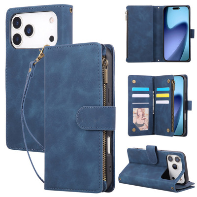 iPhone 17 Pro Max Case - Folio Flip Wallet Phone Case - Casebus Classic Flipper Wallet Phone Case, Premium Retro Leather, Folio Zipper, Magnetic Closure, Stand Holder with Wrist Strap Shockproof Case - FLIPPER