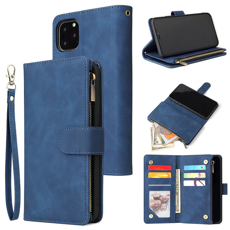 Kickstand Feature LAMEEKU iPhone 11 Flip Case iPhone 11 Zipper Wallet Case, Wrist Strap Purse Leather Case with Card Holder Slots Money Pocket Brown Shockproof Protective Cover for iPhone 11 6.1” 