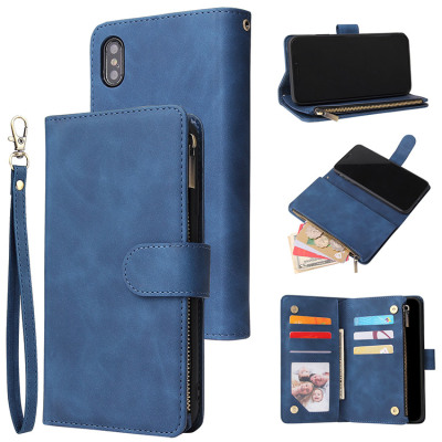 iPhone X/XS Case Casebus - Classic Flipper Wallet Phone Case - Premium Retro Leather Folio Zipper Magnetic Closure Stand Holder with Wrist Strap Shockproof Case