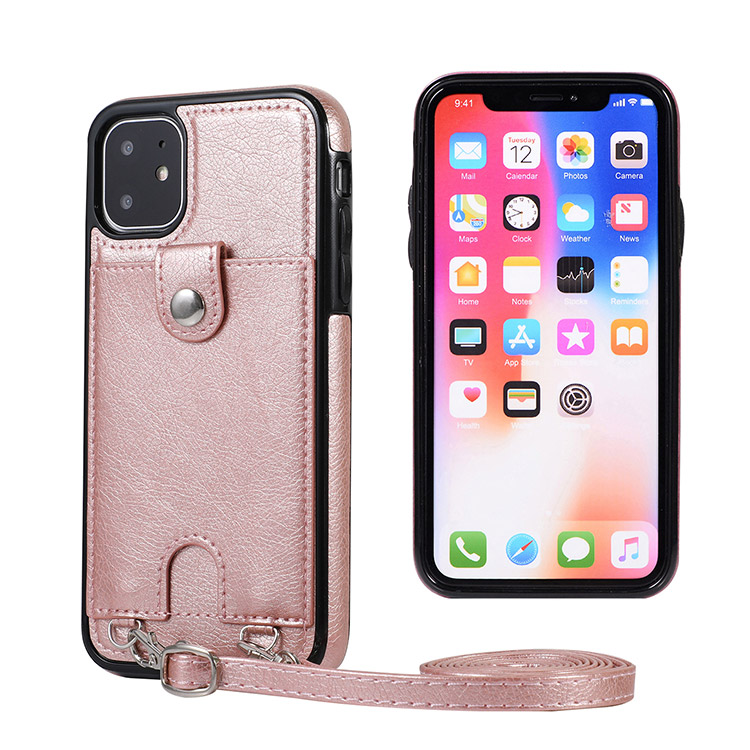 Casebus iPhone 11 Pro Max Wallet Case - Strap - Credit Card Holder - Slim Leather - Pink - Wallet Case - Crossbody