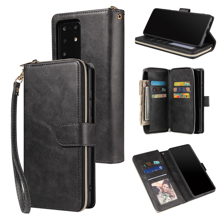 Casebus iPhone 11 Case Wallet Leather - Magnetic Closure - Flip Folio - Zipper Card Slots - Black - Wallet Cover