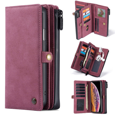 iPhone XS Max Case Casebus - Detachable Magnetic Wallet Phone Case - 15 Card Slots, High Capacity, Super Handmade Leather Zipper, Shockproof Case - 018#