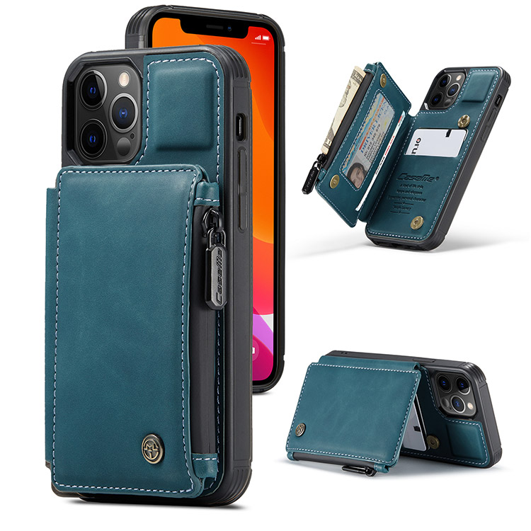 Casebus iPhone 11 Wallet Case - 9 Card Slots - Zipper Pocket - Blue - Wallet Case - Classic