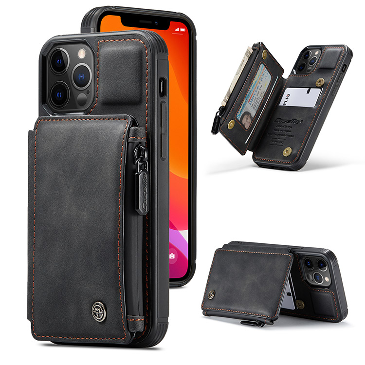 CaseMe iPhone 12 Mini Zipper Leather Wallet Case with RFID Blocking Black