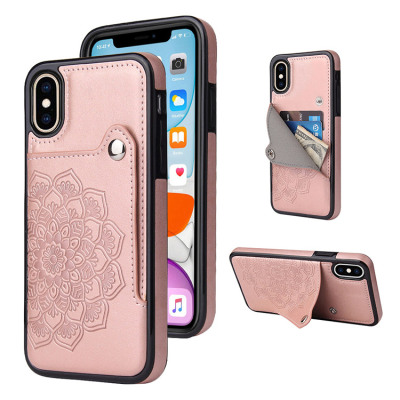 iPhone XS Max Case Casebus - Slim Mandala Wallet Phone Case - Premium Leather, Credit Card Holder, Button Closure, Kickstand Shockproof Case