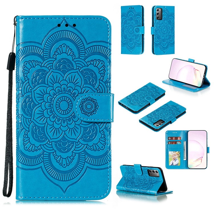 Casebus Samsung Galaxy S21 Plus Wallet Case - Flip - Leather - Mandala Pattern - Kickstand Card Holder - Blue - Wallet Case - Folio
